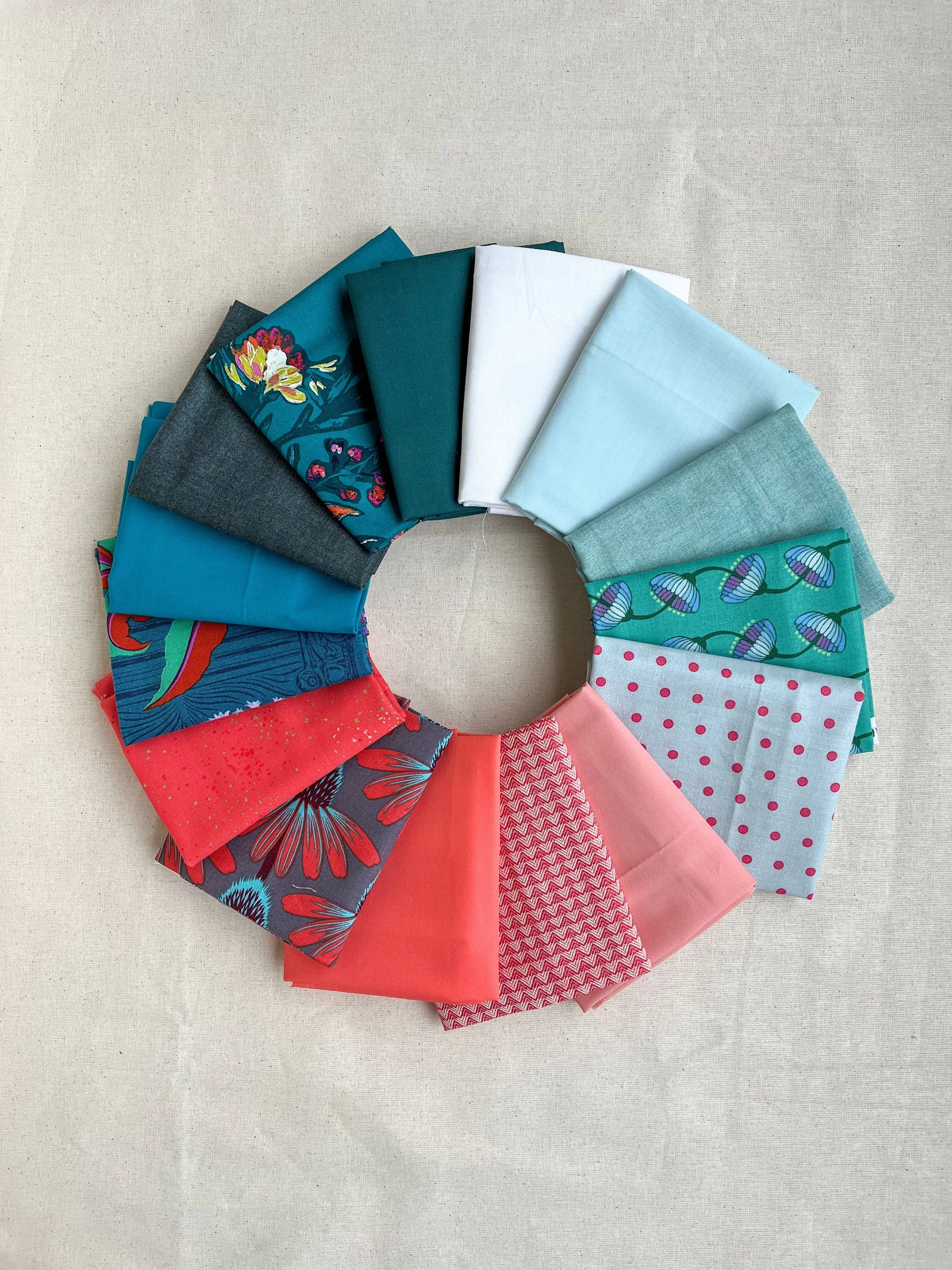 Peaches and Teals - 15-piece fabric bundle